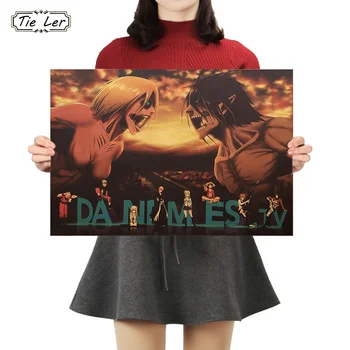 NYAKKENDŐ LER Támadás Titán Plakátok Japán Anime Kraft Papír Nyomatok Egyértelműen a Képet a Szoba Bár Otthon Art-Fal Matrica 50.5X35Cm